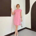 Omuz Vatkalı Sandy Basic Elbise Pembe