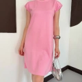 Omuz Vatkalı Sandy Basic Elbise Pembe
