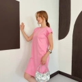 Omuz Vatkalı Sandy Basic Elbise Pembe