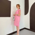 Omuz Vatkalı Sandy Basic Elbise Pembe
