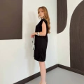 Omuz Vatkalı Sandy Basic Elbise Siyah