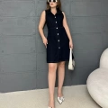 Ön Düğme Detaylı Denim Elbise Siyah