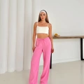 Pamuklu keten Palazzo Pantolon Pembe