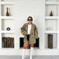 Parça Detalı Oversize Trençkot Haki