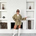Parça Detalı Oversize Trençkot Haki