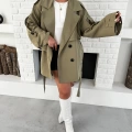 Parça Detalı Oversize Trençkot Haki