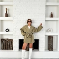 Parça Detalı Oversize Trençkot Haki
