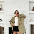 Parça Detalı Oversize Trençkot Haki
