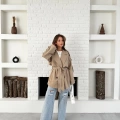 Parça Detalı Oversize Trençkot Krem
