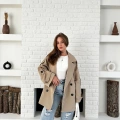 Parça Detalı Oversize Trençkot Krem