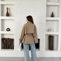 Parça Detalı Oversize Trençkot Krem