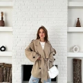 Parça Detalı Oversize Trençkot Krem