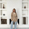 Parça Detalı Oversize Trençkot Krem