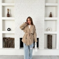Parça Detalı Oversize Trençkot Krem