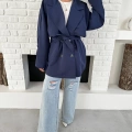 Parça Detalı Oversize Trençkot Lacivert