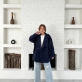 Parça Detalı Oversize Trençkot Lacivert