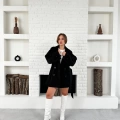Parça Detalı Oversize Trençkot Siyah
