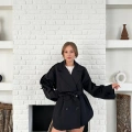 Parça Detalı Oversize Trençkot Siyah