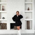 Parça Detalı Oversize Trençkot Siyah