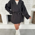 Parça Detalı Oversize Trençkot Siyah