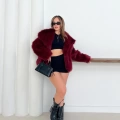 Peluş Çıtçıtlı Kısa Kürk Bordo