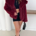 Peluş Çıtçıtlı Kısa Kürk Bordo