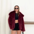 Peluş Çıtçıtlı Kısa Kürk Bordo