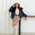 Peluş Çıtçıtlı Kısa Kürk Mor