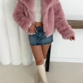 Peluş Çıtçıtlı Kısa Kürk Pembe