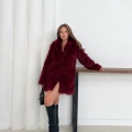 Peluş Çıtçıtlı Kürk Bordo