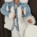 Peluş Detaylı Denim Ceket Beyaz