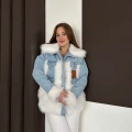 Peluş Detaylı Denim Ceket Beyaz