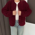 Peluş Düğme Detaylı İçi Astarlı Cepli Ceket Bordo