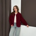Peluş Düğme Detaylı İçi Astarlı Cepli Ceket Bordo