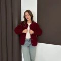 Peluş Düğme Detaylı İçi Astarlı Cepli Ceket Bordo