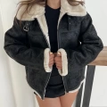 Peluşlu Yaka Kemer Detaylı Ceket Bej