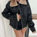 Peluşlu Yaka Kemer Detaylı Ceket Camel