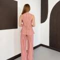 Pembe-Camel Hamon Çizgili Bluz-Pantolon Takım