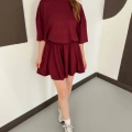Pileli Şort Etek- Tişört Modal Takım Bordo