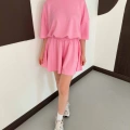 Pileli Şort Etek- Tişört Modal Takım Pembe