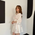 Poplin Kumaş Çiçek Desen Mini Elbise Beyaz-pembe