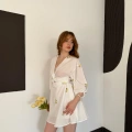 Poplin Kumaş Çiçek Desen Mini Elbise Beyaz-Sarı