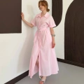 Poplin Kumaş Kemer Detaylı Gömlek Elbise Pembe