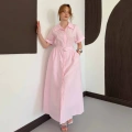 Poplin Kumaş Kemer Detaylı Gömlek Elbise Pembe