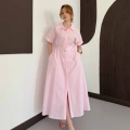Poplin Kumaş Kemer Detaylı Gömlek Elbise Pembe
