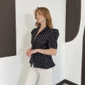 Puantiyeli Balon Kol Blazer Ceket Siyah