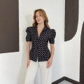 Puantiyeli Balon Kol Blazer Ceket Siyah