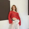 Pullu Beach Salaş Crop Kırmızı