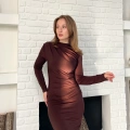Sandy Drapeli Uzun Elbise Kahverengi