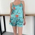 Saten Kumaş Çiçek Desen Şortlu Takım Bebemavisi